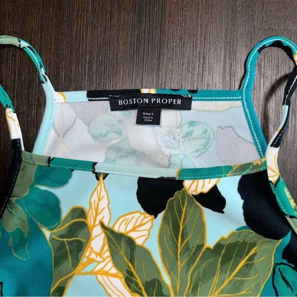 Boston Proper Women’s Floral High Neck Short Dress BlackBlues Greens Gold Large - Picture 6 of 8